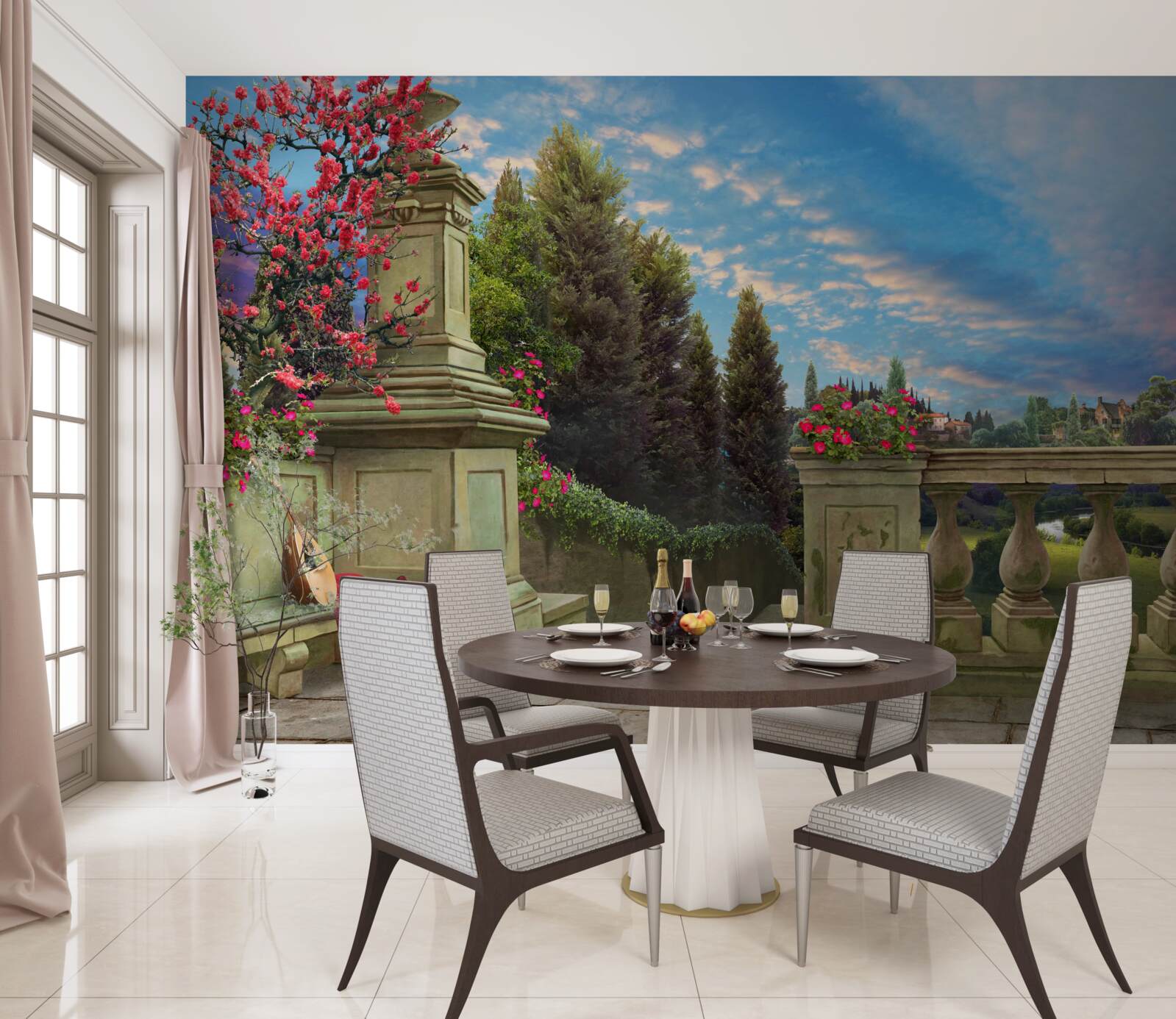 Фотошпалери покинутий музичний інструмент і червона тканина