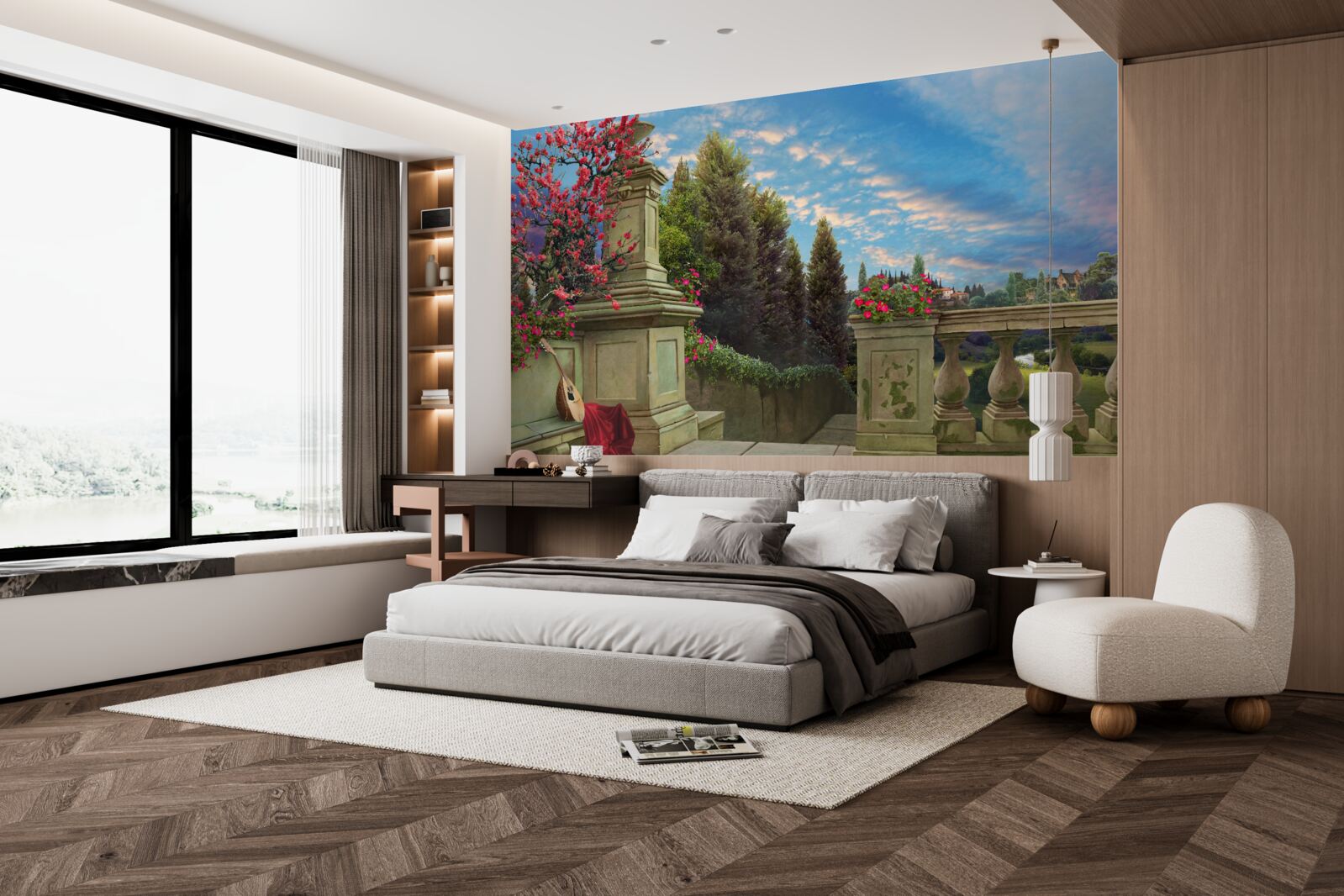 Фотошпалери покинутий музичний інструмент і червона тканина