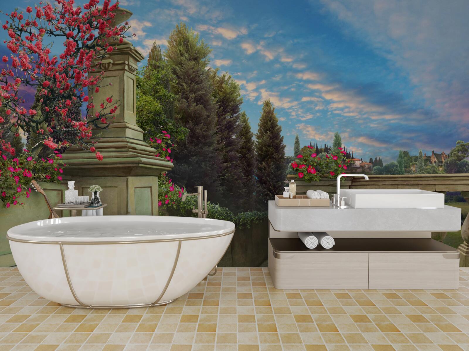 Фотошпалери покинутий музичний інструмент і червона тканина