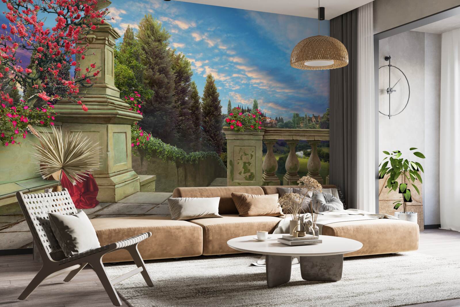 Фотошпалери покинутий музичний інструмент і червона тканина