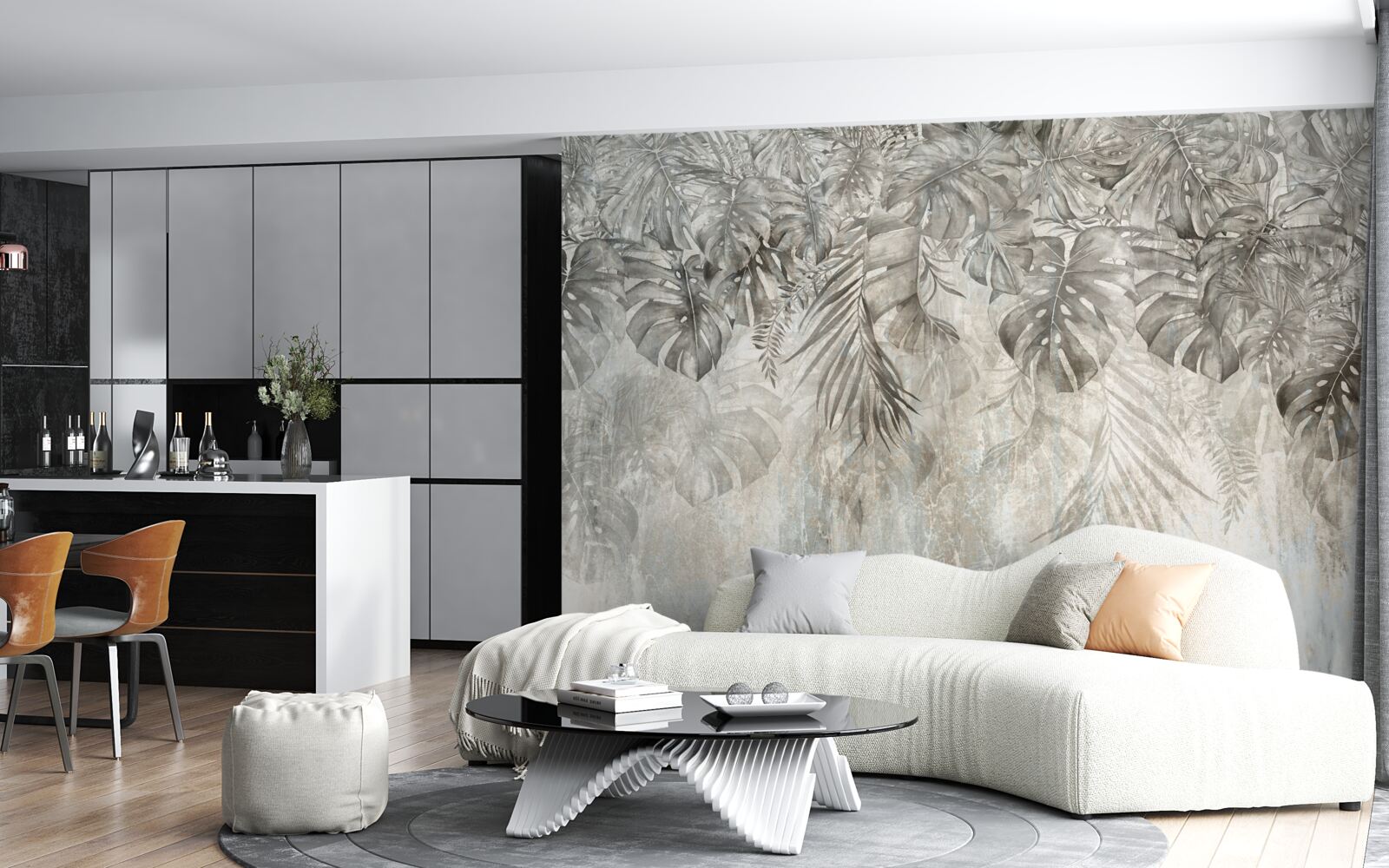 Фотошпалери листя, що падає крізь туман джунглів