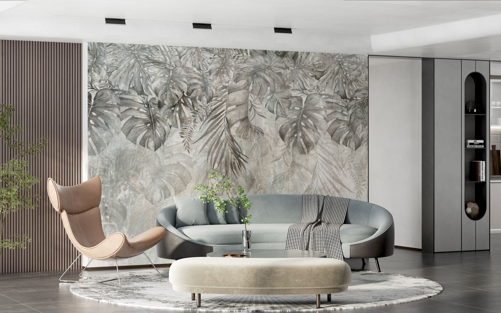 Фотошпалери листя, що падає крізь туман джунглів