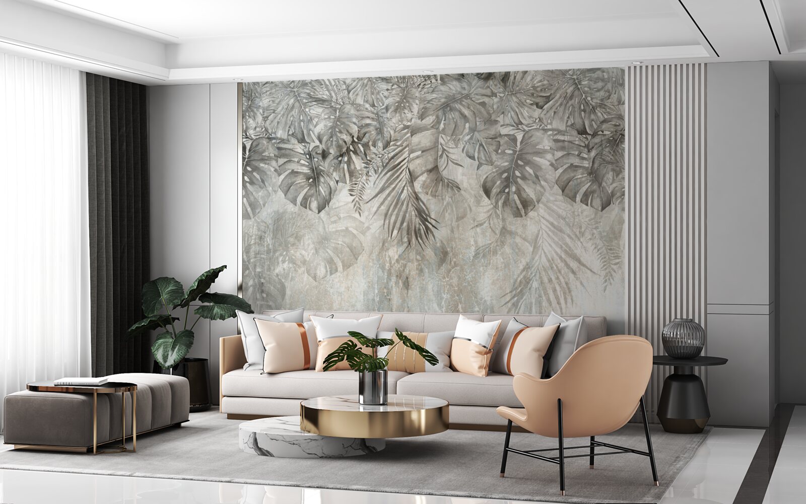 Фотошпалери листя, що падає крізь туман джунглів