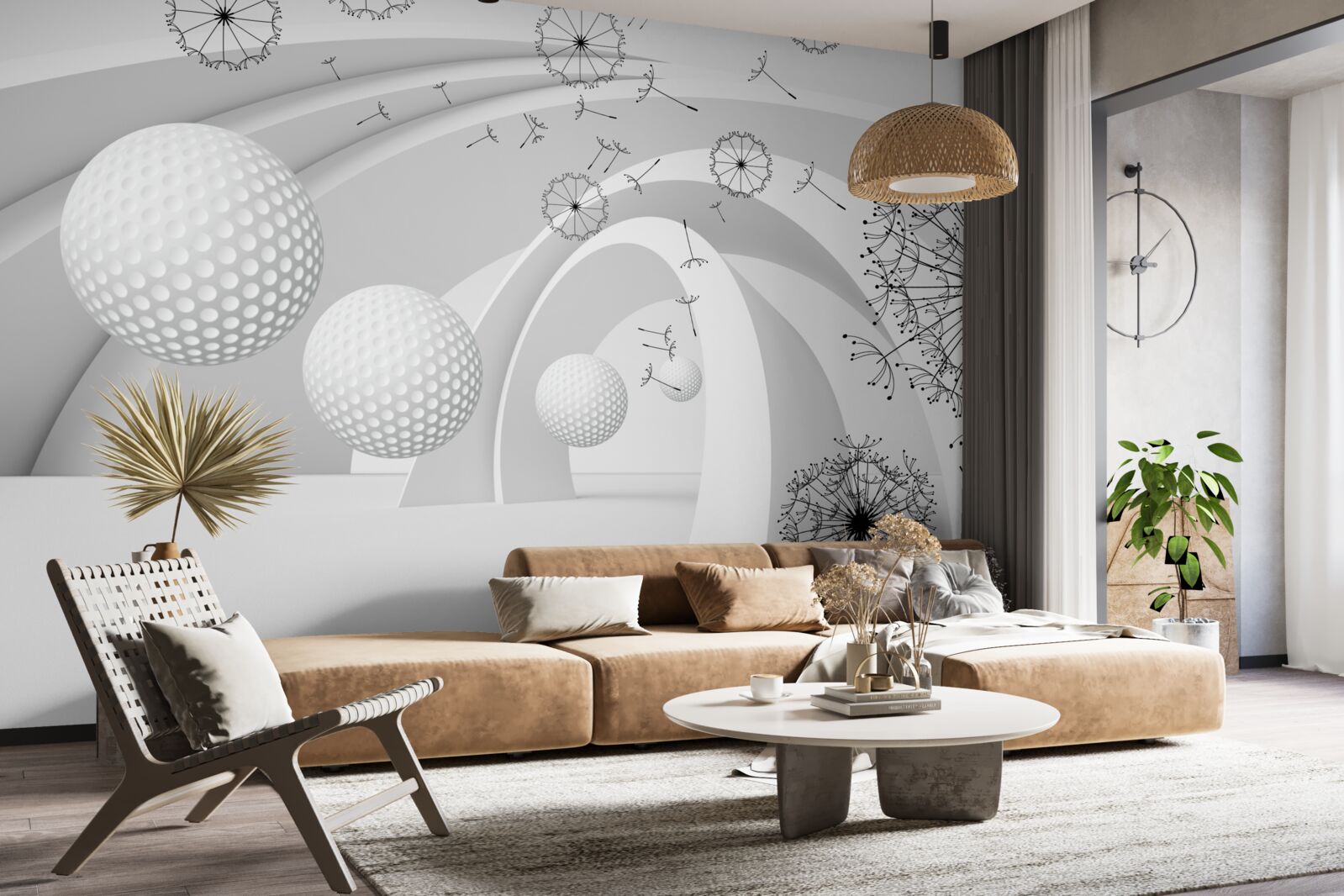 Фотошпалери Арки білосніжні, прикрашені квітами кульбаби