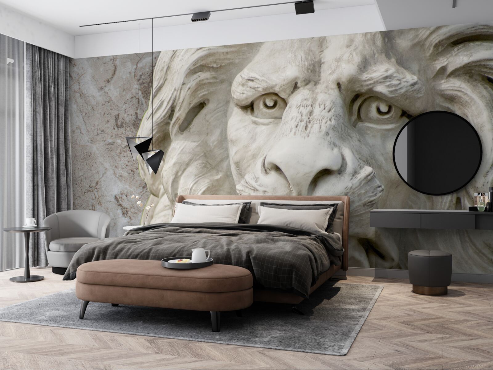 Фотошпалери голова лева в барельєфі