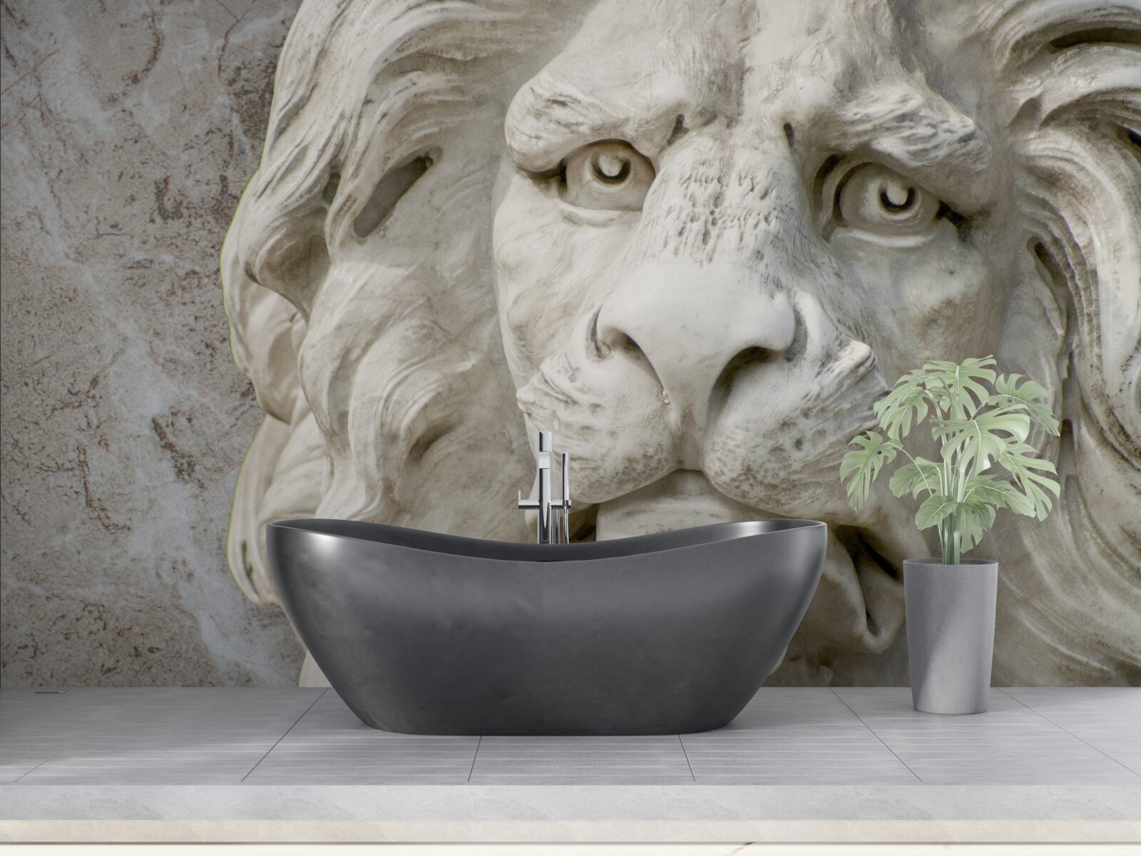 Фотошпалери голова лева в барельєфі