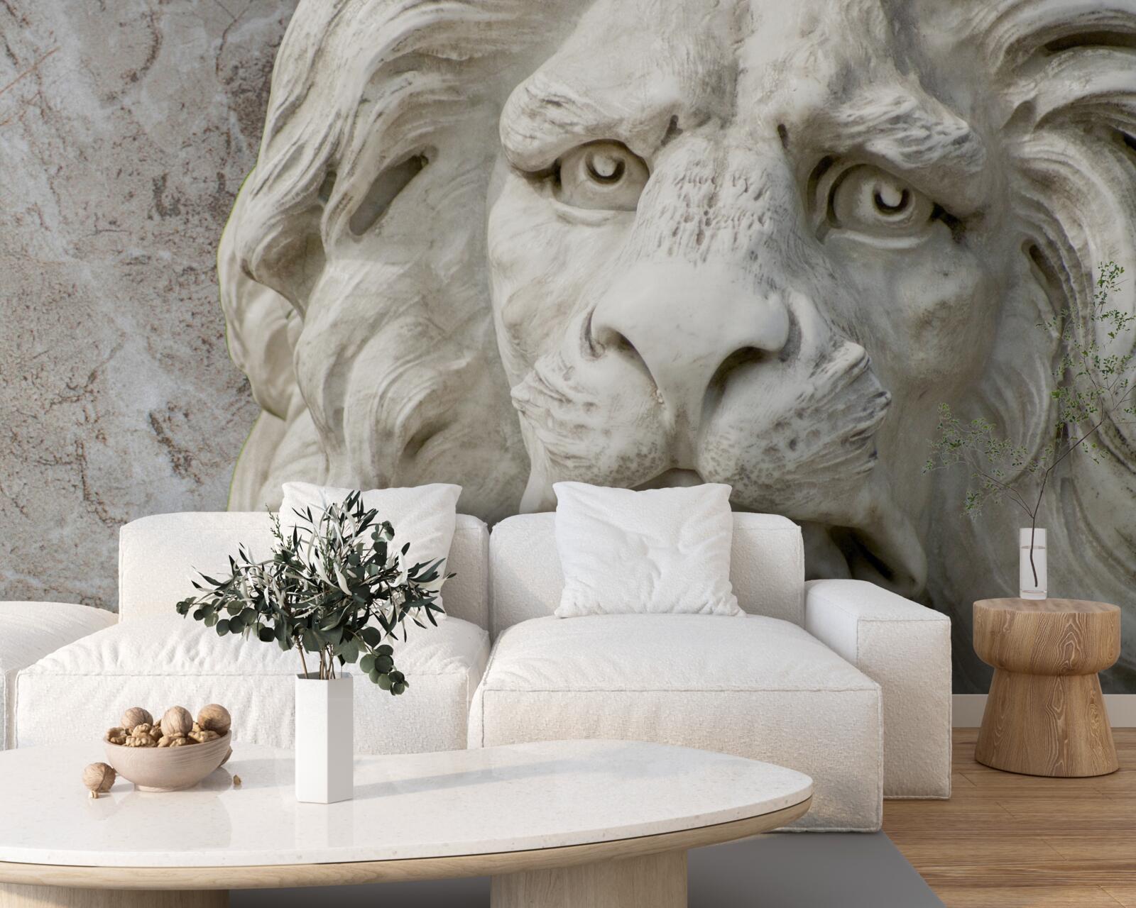 Фотошпалери голова лева в барельєфі