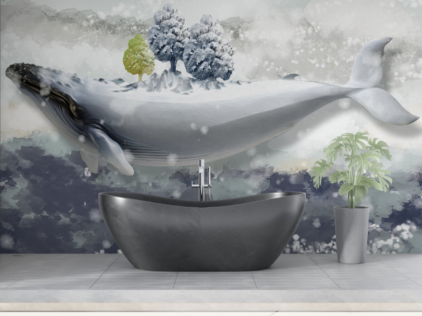 Фотошпалери кит-альбінос у крижаному морі