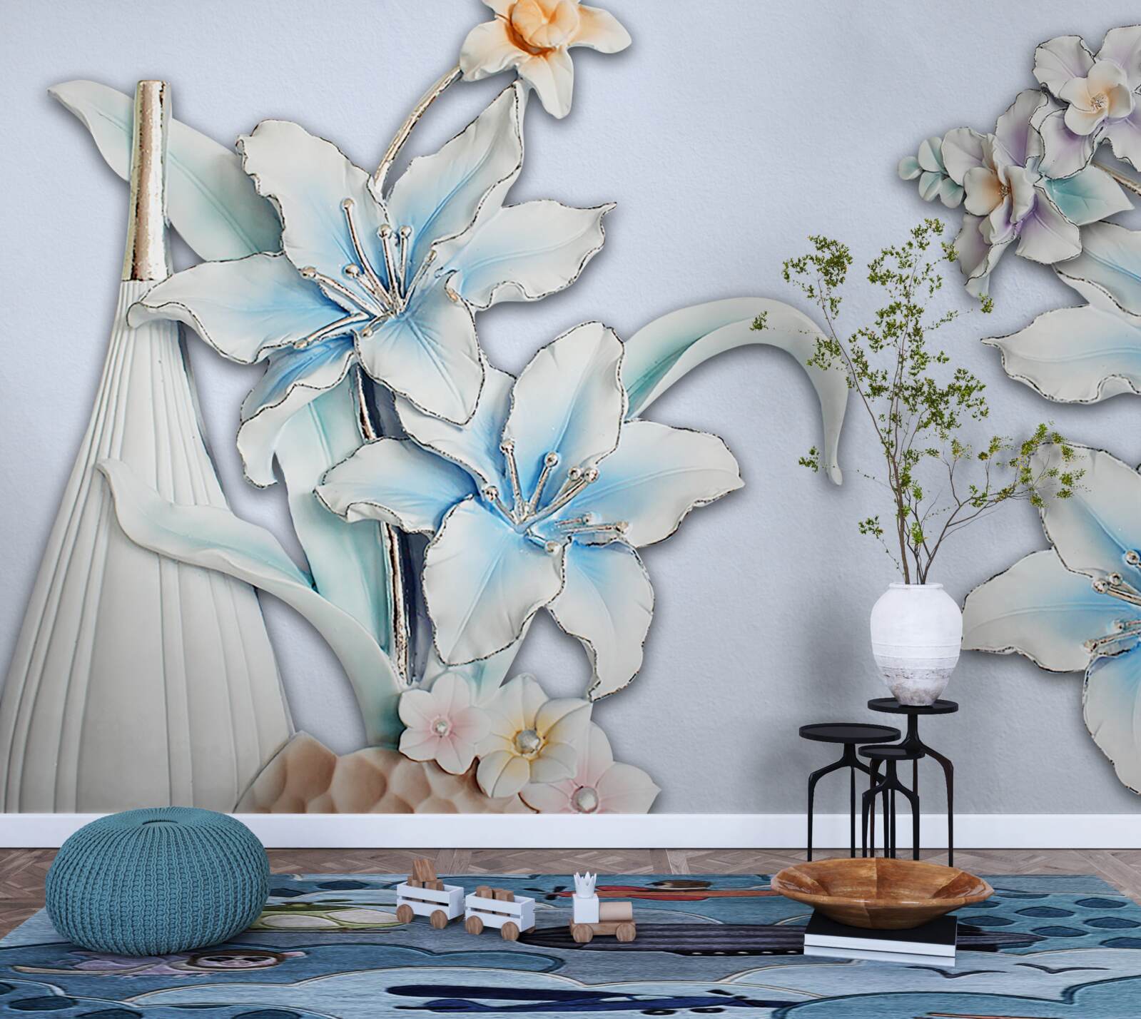 Фотошпалери букет білих і блакитних лілій