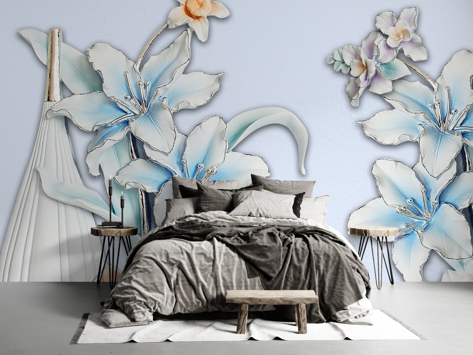 Фотошпалери букет білих і блакитних лілій