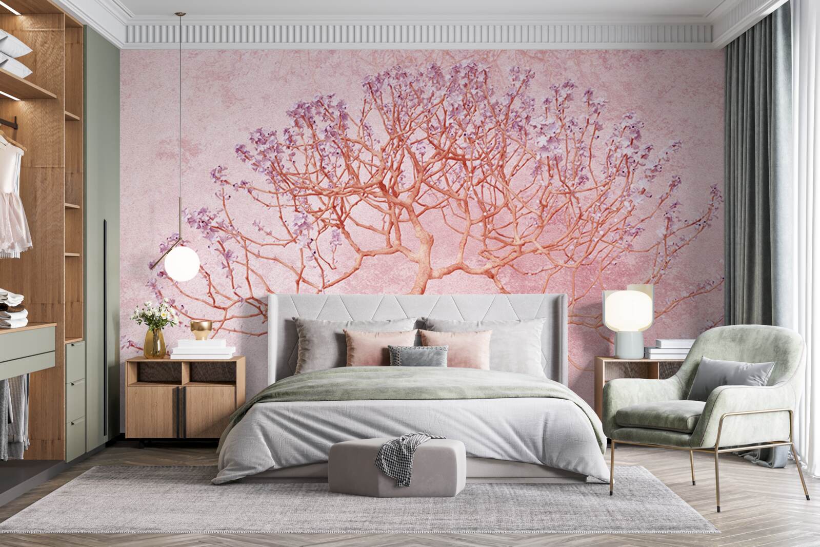 Фотошпалери квітуче дерево з ніжними рожевими квітами