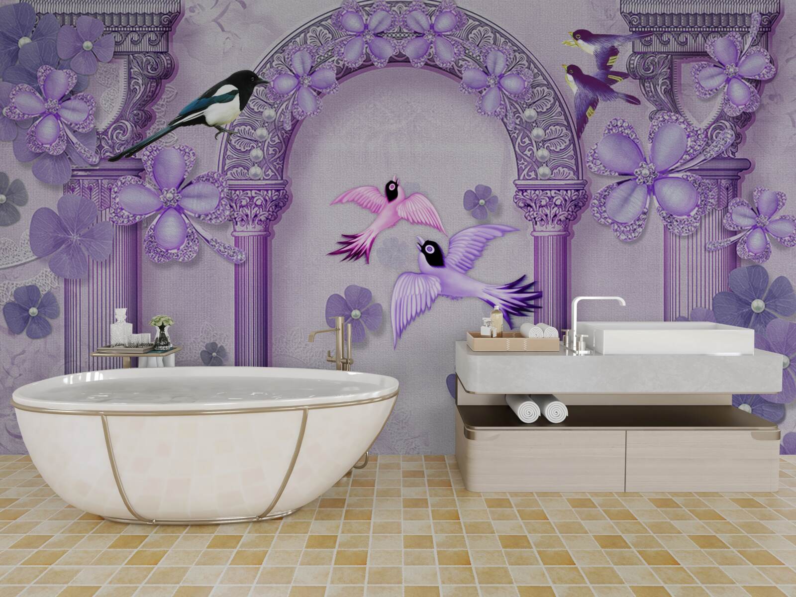 Фотошпалери Квіткова арка у відтінках фіолетового