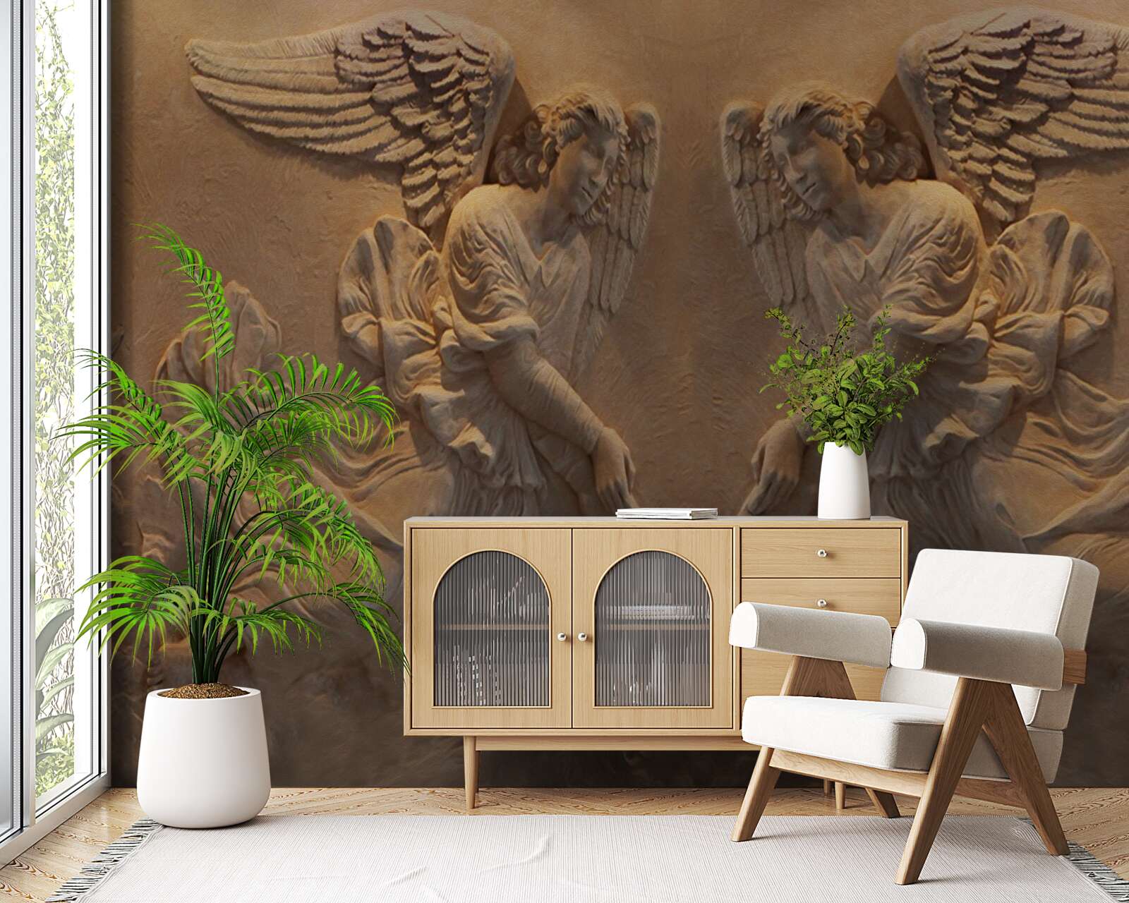 Фотошпалери дівчинка і хлопчик з крилами